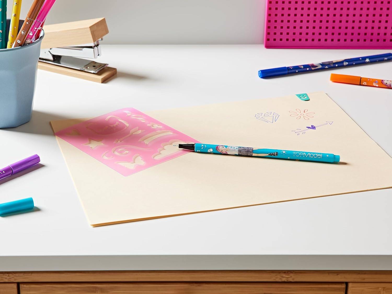 Depesche 11500 TOPModel - Fineliner Set with 10 Pens and 2 Stencils, Fine Painters in 10 Different Colours, Ideal for Writing, Drawing and Hand Lettering