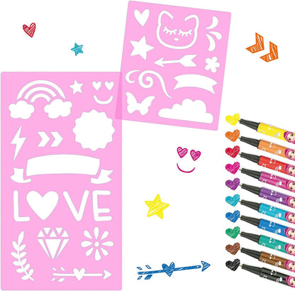 Depesche 11500 TOPModel - Fineliner Set with 10 Pens and 2 Stencils, Fine Painters in 10 Different Colours, Ideal for Writing, Drawing and Hand Lettering