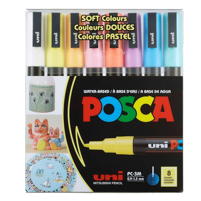 Posca - PC3M - Fine Tip Pen - Soft Colors, 8 pc