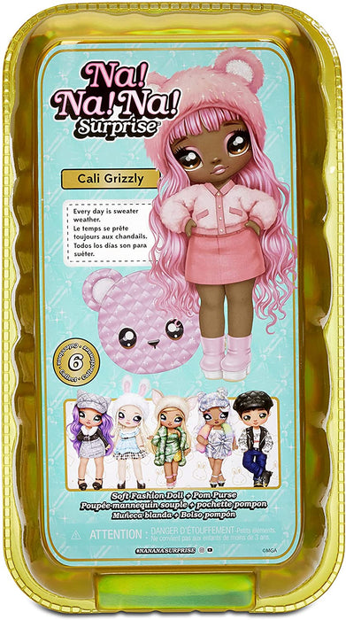 Na Na Na Surprise 2-in-1 Fashion Doll & Metallic Purse Glam Series - Collectable - Pink Hair Doll with Pink Bear Purse - Cali Grizzly