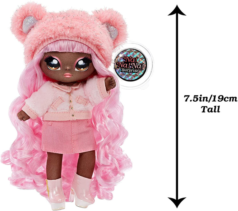Na Na Na Surprise 2-in-1 Fashion Doll & Metallic Purse Glam Series - Collectable - Pink Hair Doll with Pink Bear Purse - Cali Grizzly