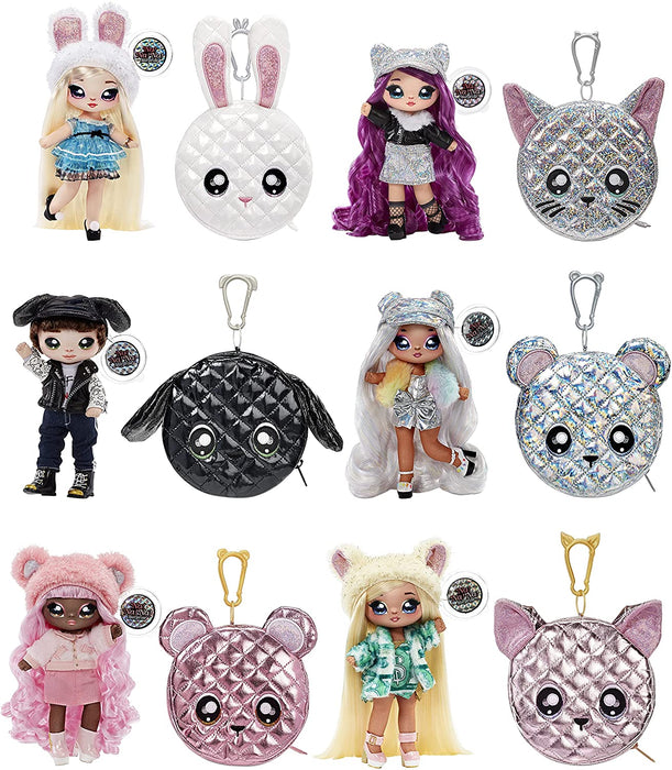 Na Na Na Surprise 2-in-1 Fashion Doll & Metallic Purse Glam Series - Collectable - Pink Hair Doll with Pink Bear Purse - Cali Grizzly
