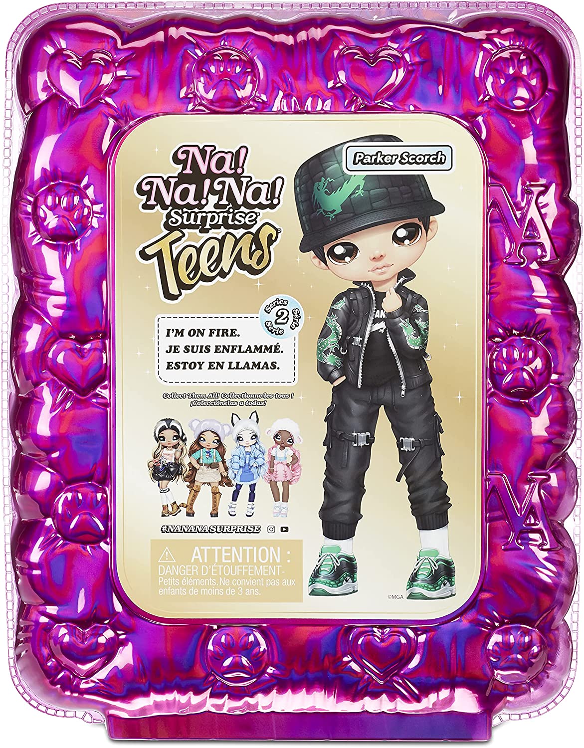Na! Na! Na! Surprise 575528EUC Teens Fashion Doll-Collectable-27.94cm Soft Fabric Boy Doll, Dragon Inspired-Parker Scorch, 28 CM