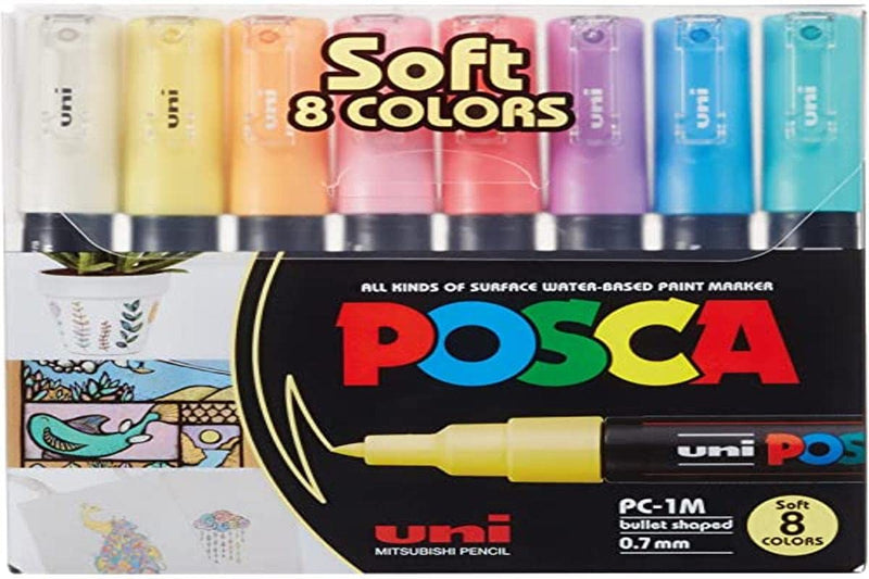 uni Posca PC1MC Extra Fine Bullet Tip Pens - Soft Colours (Pack of 8