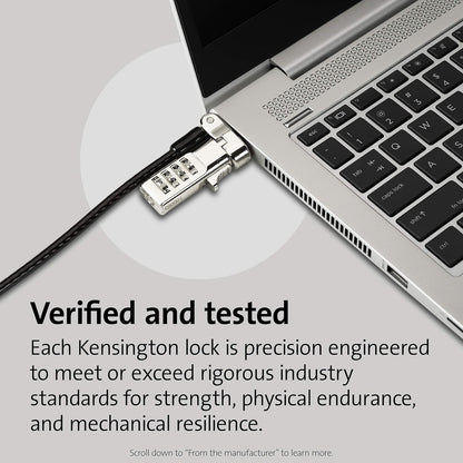 Kensington Universal 3-in-1 Combination Laptop Lock Kit, Computer Anti Theft Security Tether Device, 1.8 Metre Secure Flexible Carbon Steel Cable - K62316WW, Black