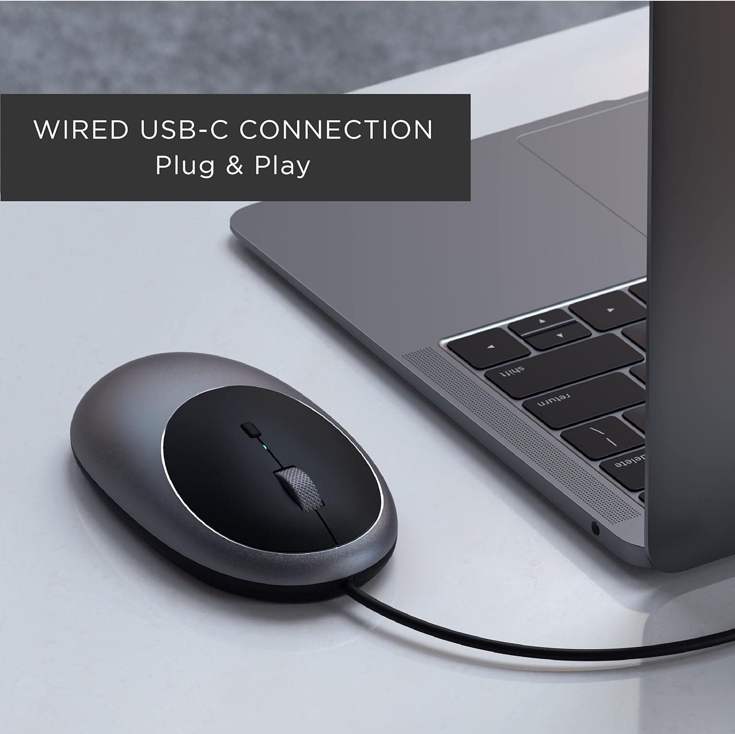 Satechi Aluminum C1 USB-C Wired Mouse – Optical Computer Mouse – For M2/ M1 MacBook Pro/Air, M2/ M1 iPad Pro/Air, M2 Mac Mini, iMac M1 (Space Gray