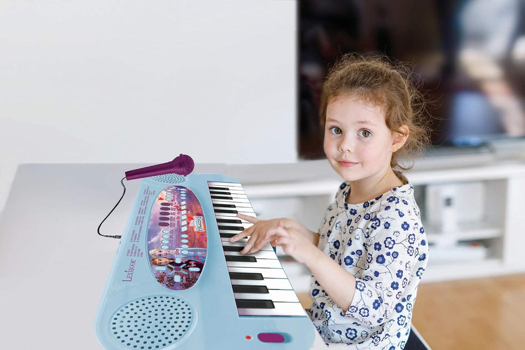 Lexibook, Frozen, Teclado electrónico, Piano 32 teclas, Micrófono para cantar, 22 canciones de demostración, Funciona con pilas, Azul/Morado, K703FZ