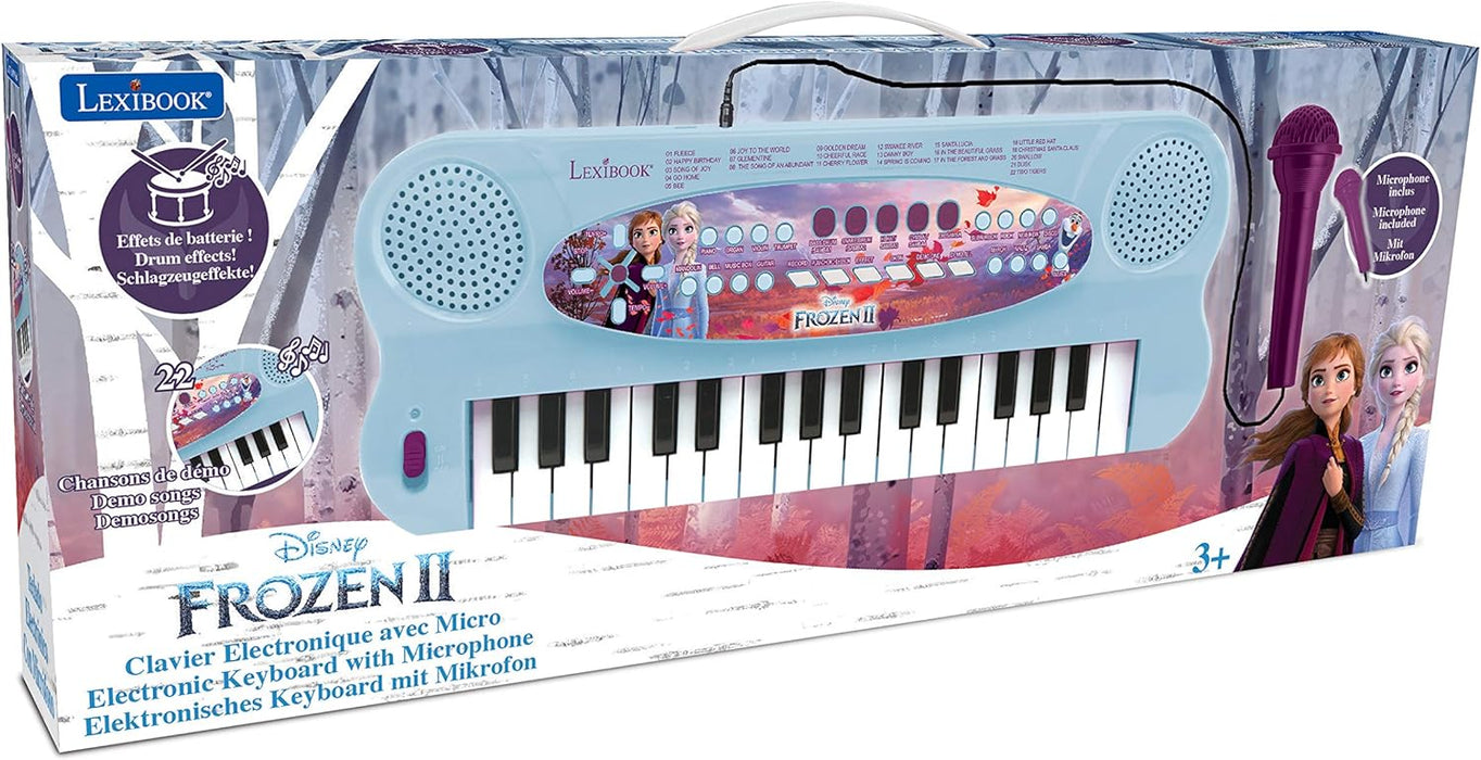 Lexibook, Frozen, Teclado electrónico, Piano 32 teclas, Micrófono para cantar, 22 canciones de demostración, Funciona con pilas, Azul/Morado, K703FZ