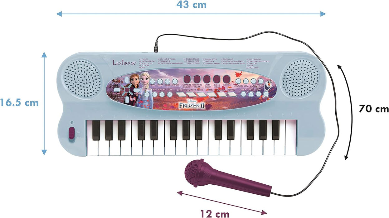 Lexibook, Frozen, Teclado electrónico, Piano 32 teclas, Micrófono para cantar, 22 canciones de demostración, Funciona con pilas, Azul/Morado, K703FZ