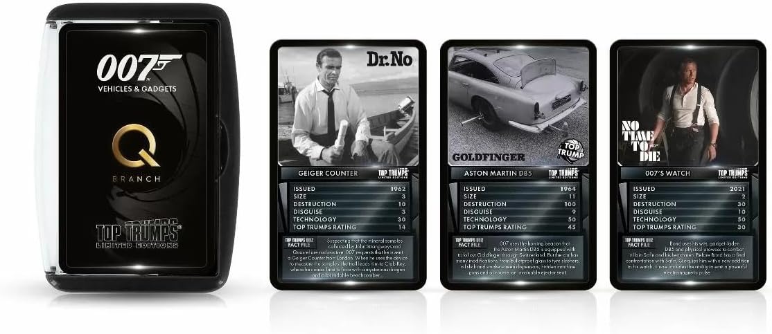 Top Trumps James Bond Gadgets and Vehicles Limited Editions Card Game, play with iconic gadgets and vehicles including Aston Martin DBS, Golden Gun and the Q Boat, for players aged 12 plus
