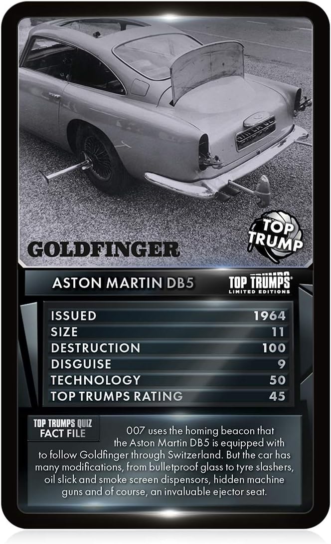Top Trumps James Bond Gadgets and Vehicles Limited Editions Card Game, play with iconic gadgets and vehicles including Aston Martin DBS, Golden Gun and the Q Boat, for players aged 12 plus