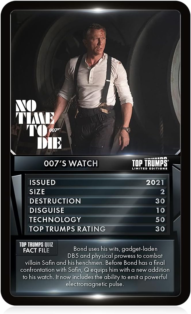 Top Trumps James Bond Gadgets and Vehicles Limited Editions Card Game, play with iconic gadgets and vehicles including Aston Martin DBS, Golden Gun and the Q Boat, for players aged 12 plus