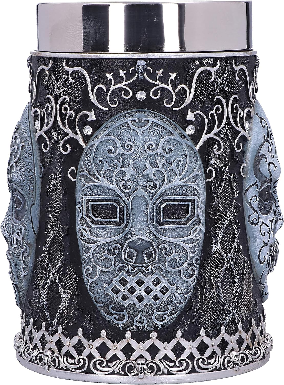 Nemesis Now Collectable Tankard Harry Potter Death Eater Mask Voldemort-Jarra Coleccionable, Resina, Plateado Y Negro, 1 Unidad (Paquete de 1