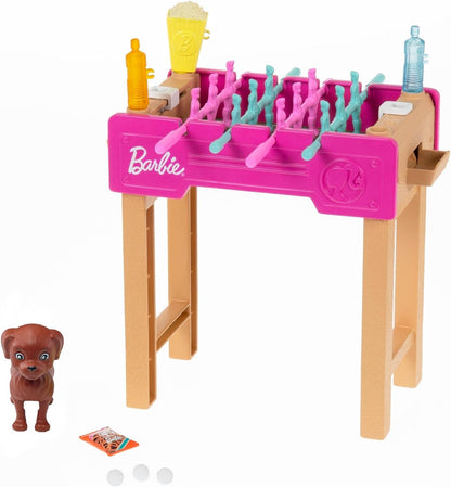 Barbie Set de Juego con futbolín, Perrito y Accesorios de Juguete para muñecas, Regalo para niñas y niños +3 años (Mattel GRG77
