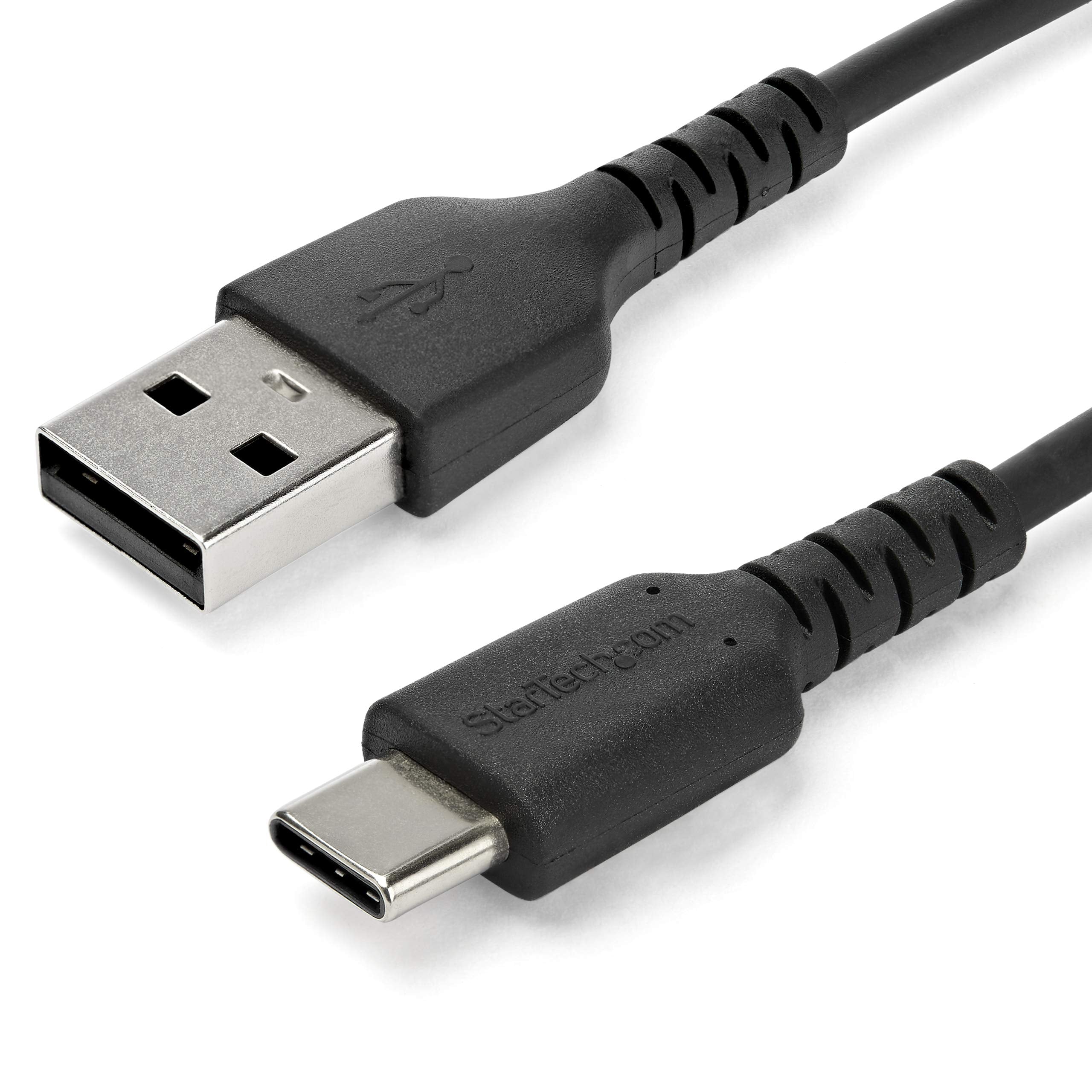 StarTech.com 1m USB A to USB C Charging Cable - Durable Fast Charge & Sync USB 2.0 to USB Type C Data Cord - Rugged TPE Jacket Aramid Fiber M/M 60W Black - Samsung S10, iPad Pro, Pixel (RUSB2AC1MB