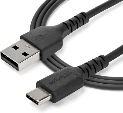 StarTech.com 1m USB A to USB C Charging Cable - Durable Fast Charge & Sync USB 2.0 to USB Type C Data Cord - Rugged TPE Jacket Aramid Fiber M/M 60W Black - Samsung S10, iPad Pro, Pixel (RUSB2AC1MB