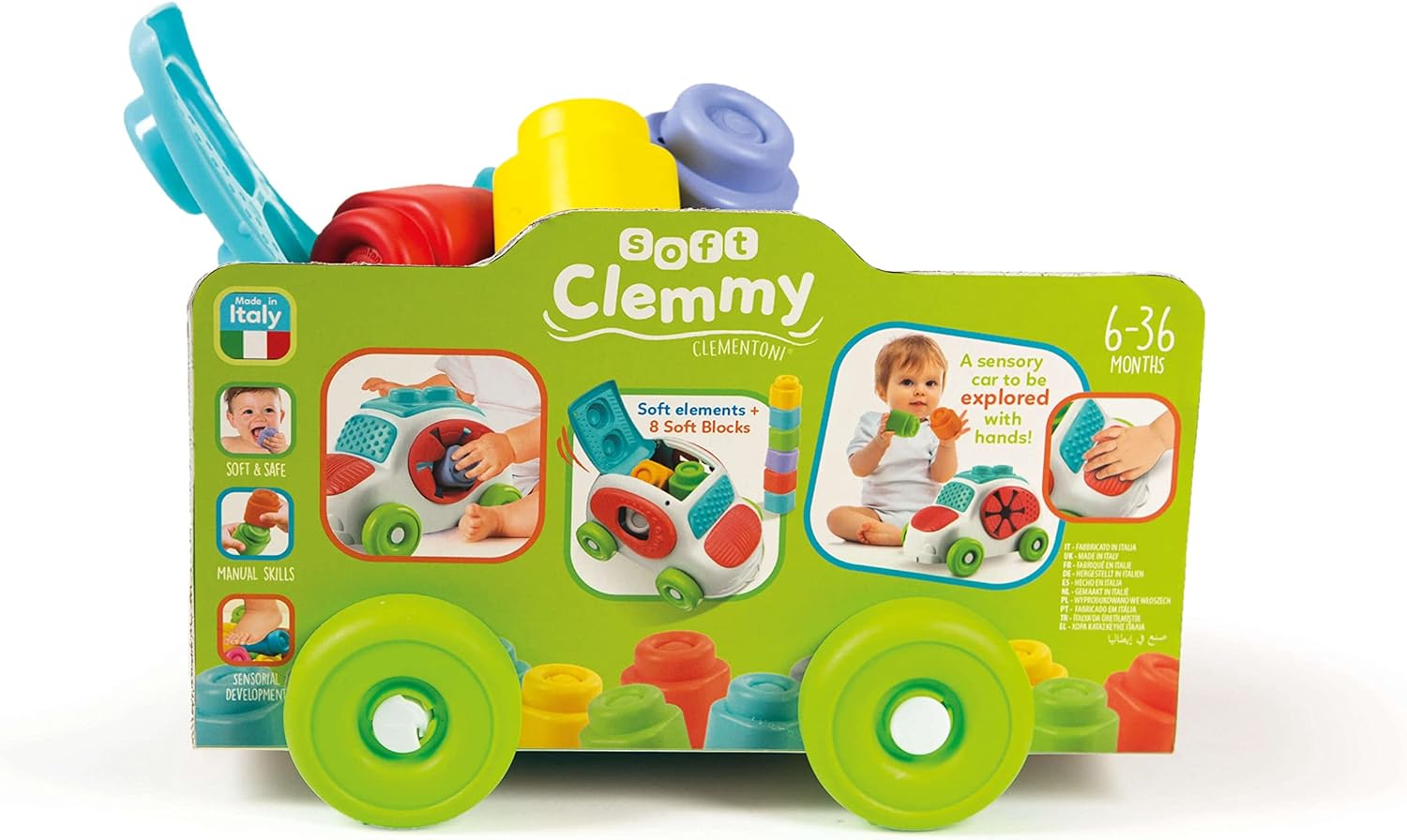 Clementoni 17315 Soft Clemmy Sensory Car for Babies and Toddlers, Ages 6 Months Plus, Multi-Coloured