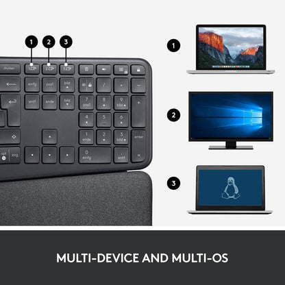 Logitech ERGO K860 Split Wireless Keyboard for Business - Ergonomic Design, Secured Logi Bolt Technology, Bluetooth, Globally Certified, Windows/Mac/Chrome/Linux, QWERTY UK English Layout - Grey