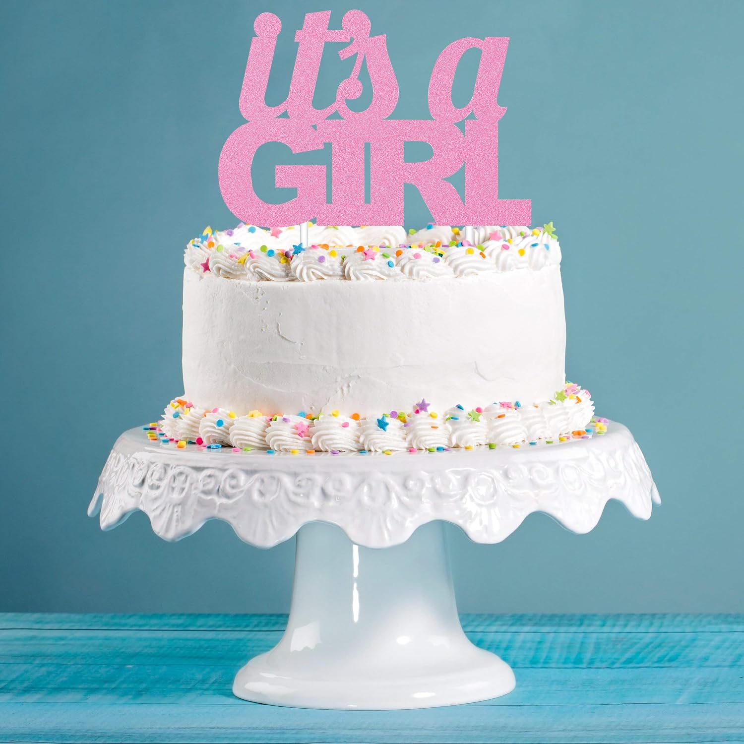 Creative Party PC335054 Girl Glitter Cake Topper-1 Pc, Plastic, Pink