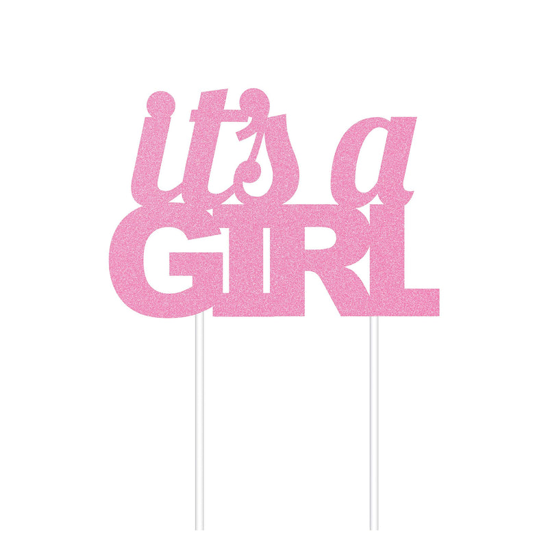 Creative Party PC335054 Girl Glitter Cake Topper-1 Pc, Plastic, Pink