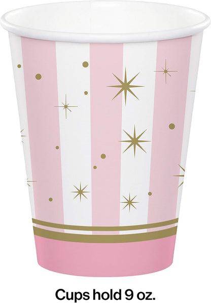 Pink Srtipes Paper Cups - 8 Pcs