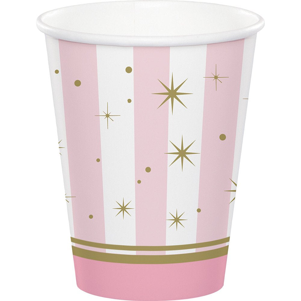 Pink Srtipes Paper Cups - 8 Pcs