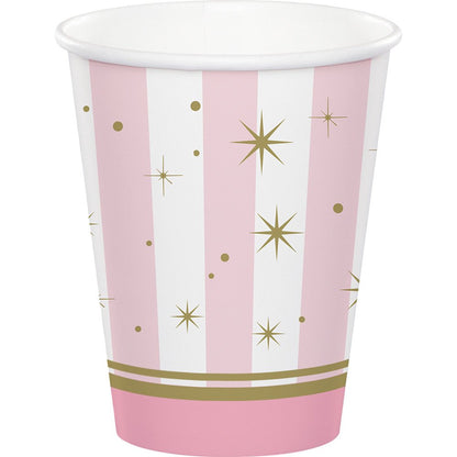Pink Srtipes Paper Cups - 8 Pcs