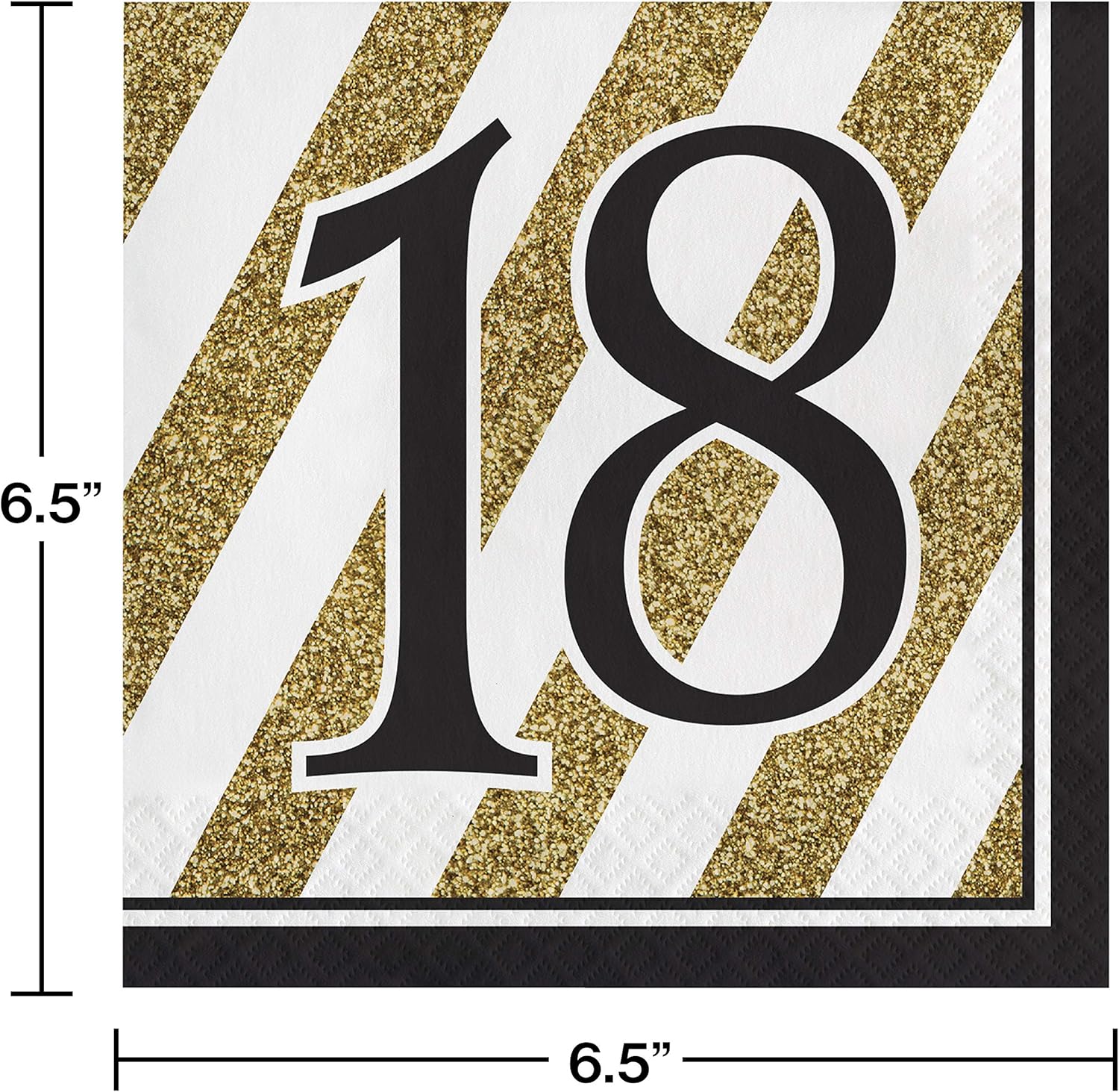 Creative Converting Black and Gold Number 18 Paper Luncheon Napkins,13"-16 Pcs, Happy Birthday
