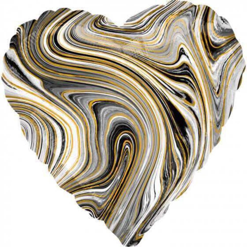 Amscan 4209101 Marble Black Heart Shape Foil Balloon-1 Pc