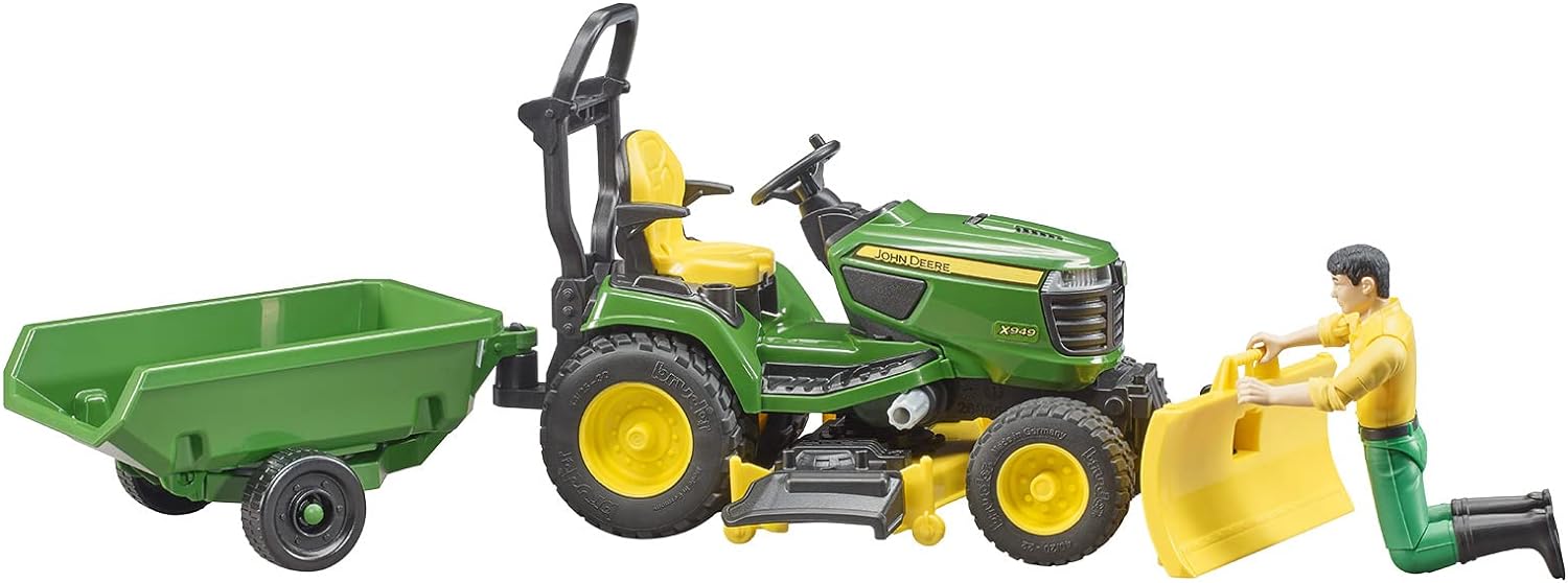 John Deere X949 Mowing Tractor with Trailer and Figure