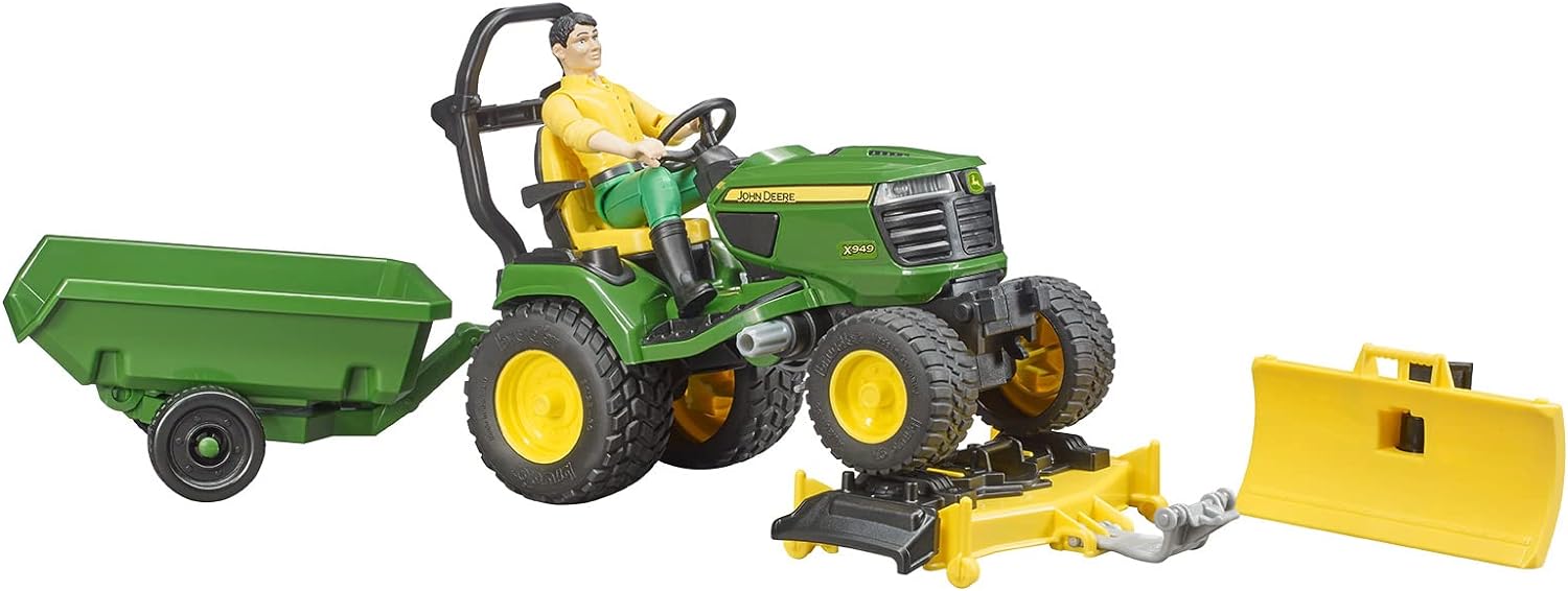 John Deere X949 Mowing Tractor with Trailer and Figure