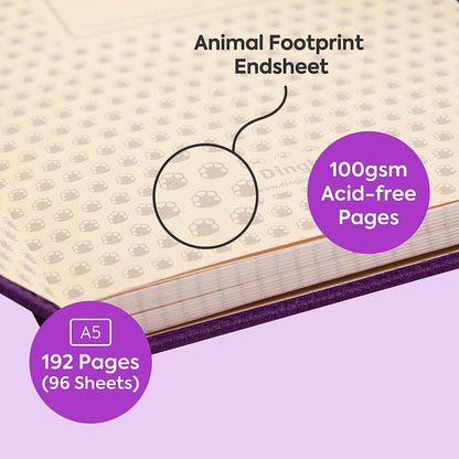 Dingbats* Notebooks - Wildlife Plain Medium Notebook, Purple Hippo, A5 - Hardcover - Cream 100gsm Ink-Proof Paper - Includes Pocket & Bookmark