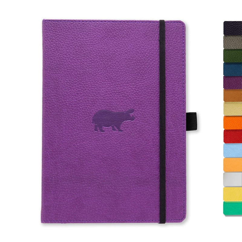 Dingbats - Wildlife Dotted Medium Notebook, Purple Hippo, A5 - Hardcover Notebook - PU Leather - Perforated, Cream 100gsm Ink-Proof Paper
