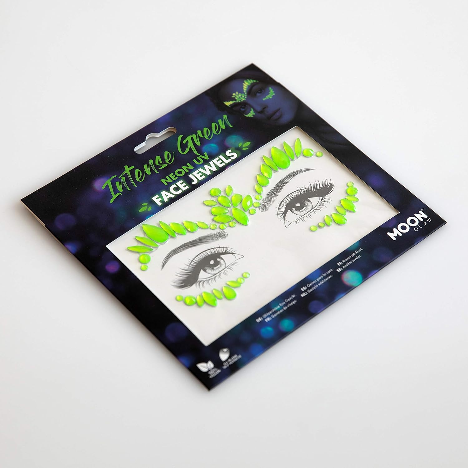 Smiffys Moon Glow Face Jewels, Intense Green