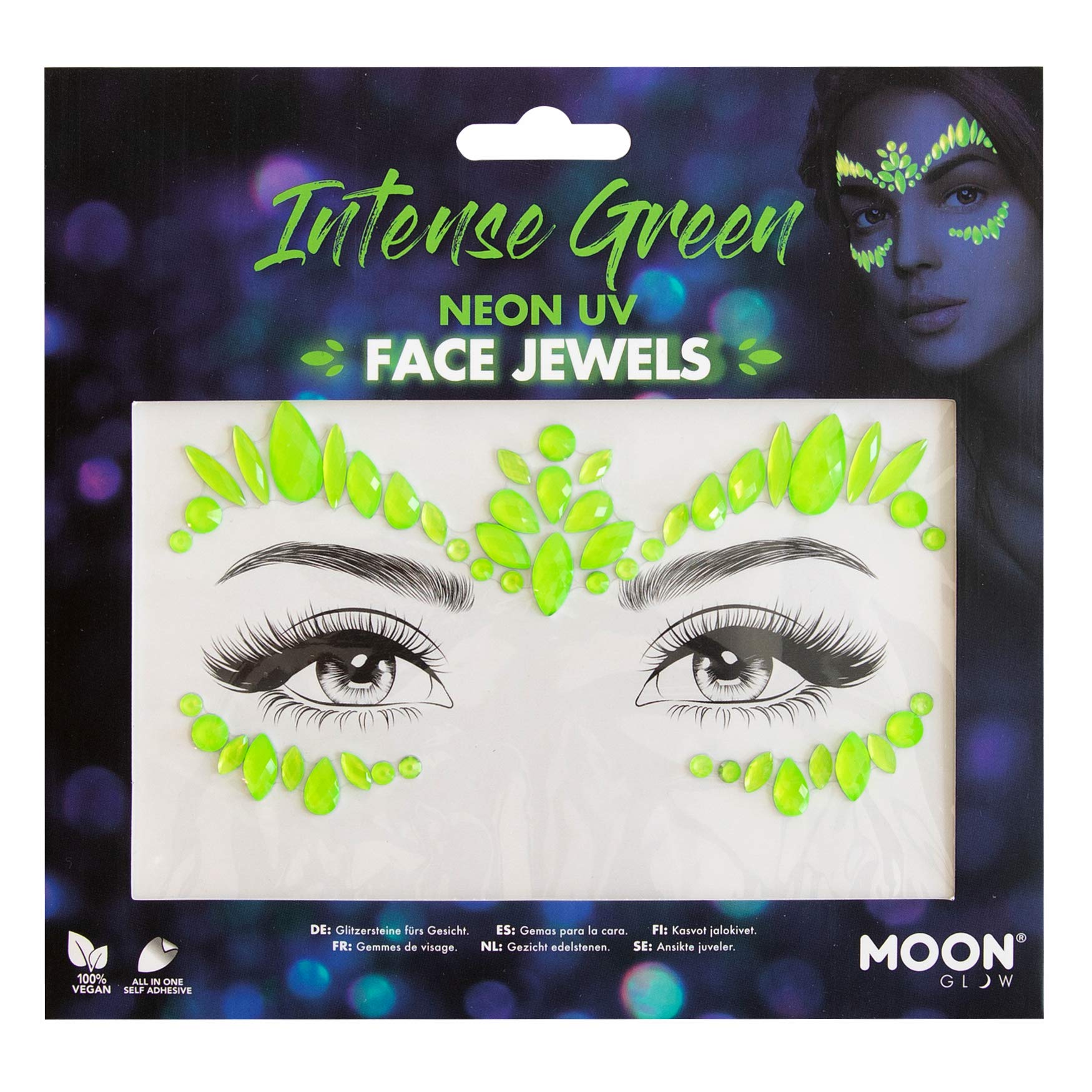 Smiffys Moon Glow Face Jewels, Intense Green
