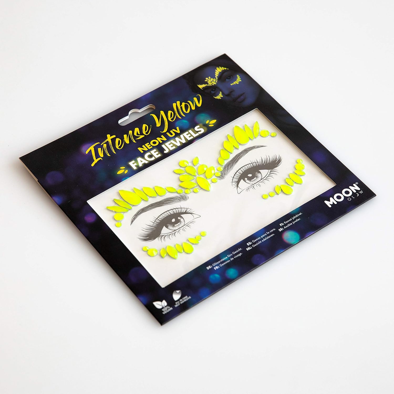 Smiffys Moon Glow Face Jewels, Intense Yellow