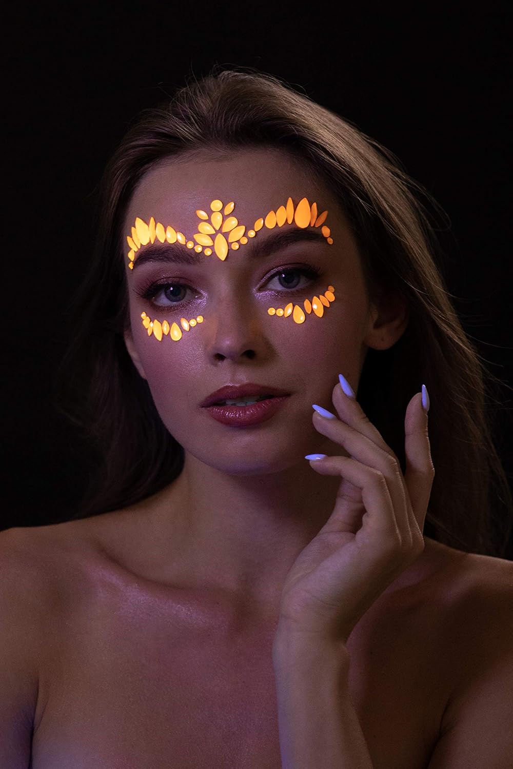 Smiffys Moon Glow Face Jewels, Intense Orange