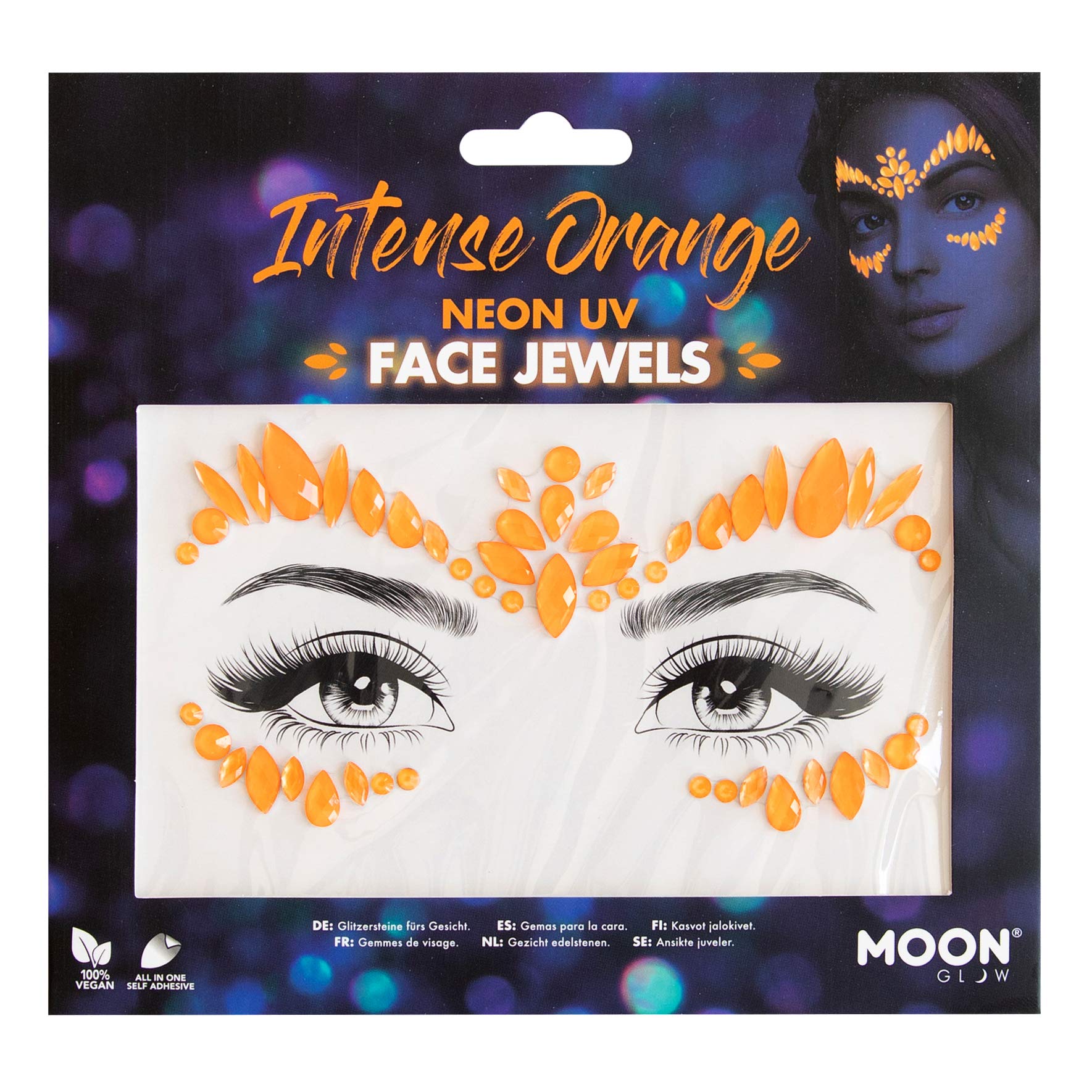 Smiffys Moon Glow Face Jewels, Intense Orange