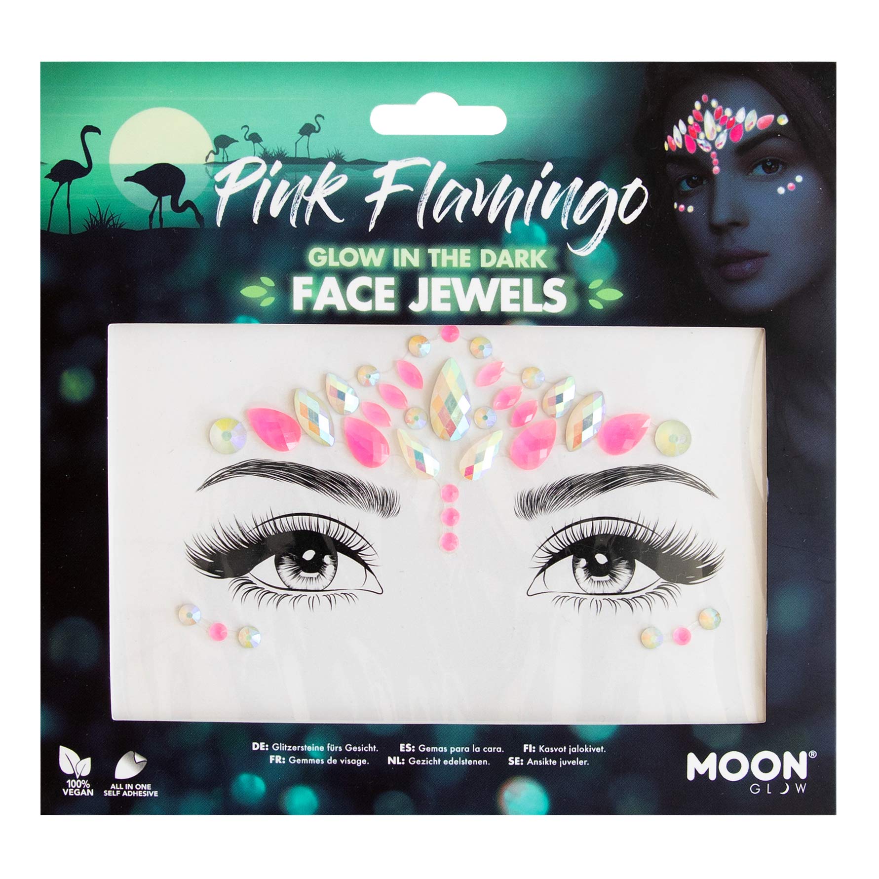 Smiffys Moon Glow Face Jewels, Pink Flamingo