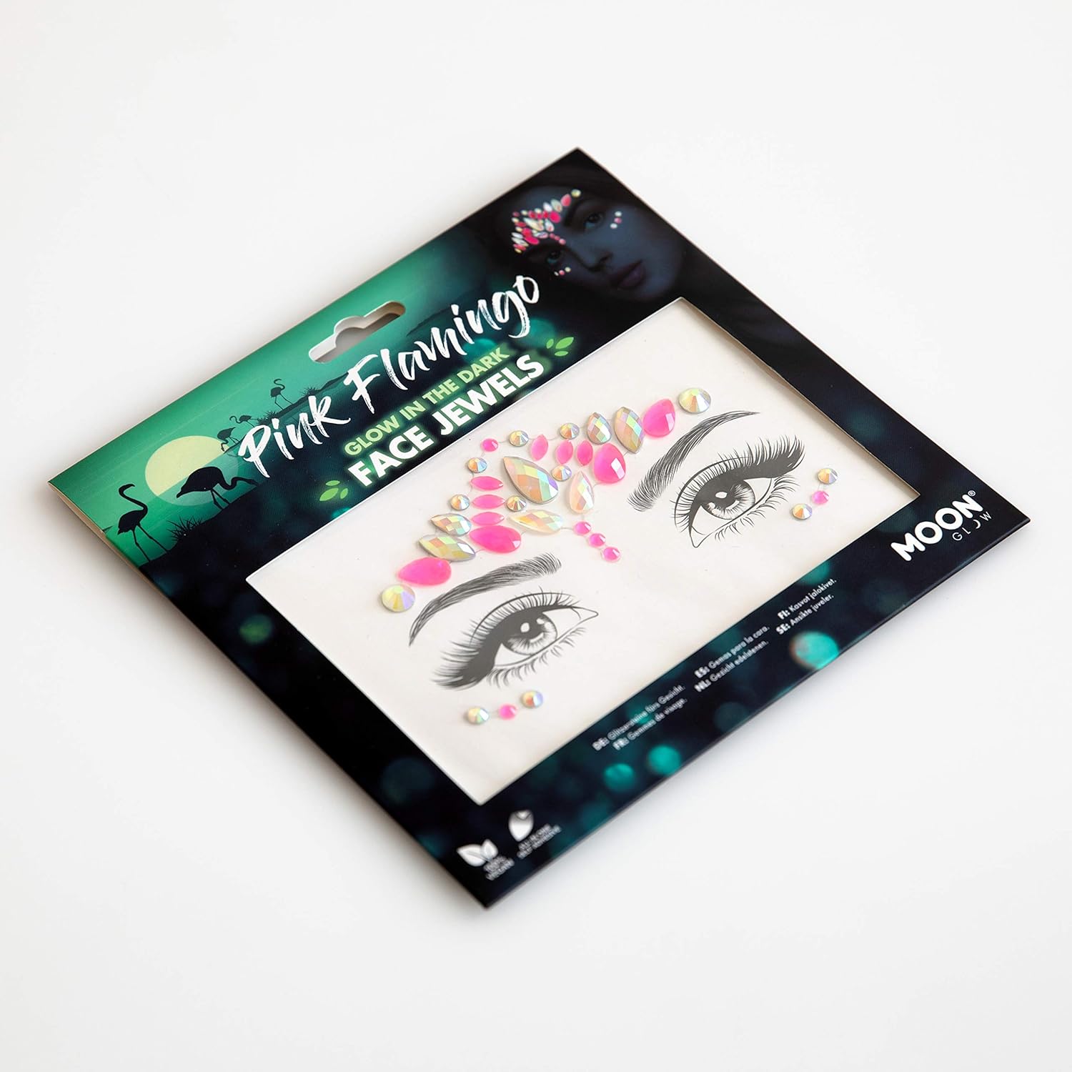 Smiffys Moon Glow Face Jewels, Pink Flamingo