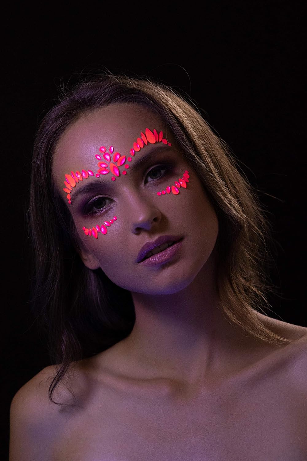 Smiffys Moon Glow Face Jewels, Intense Pink