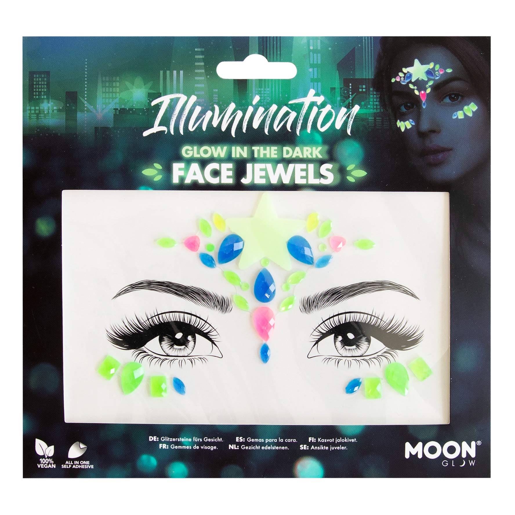 Smiffys Moon Glow Face Jewels, Illumination
