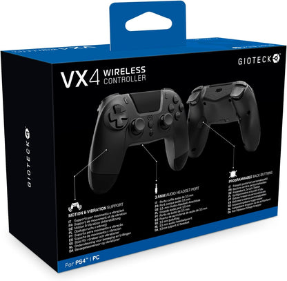 Gioteck - Mando Inalámbrico Con Botones Programables De Color Negro Vx-4 Para Playstation 4 Y Pc (PlayStation 4