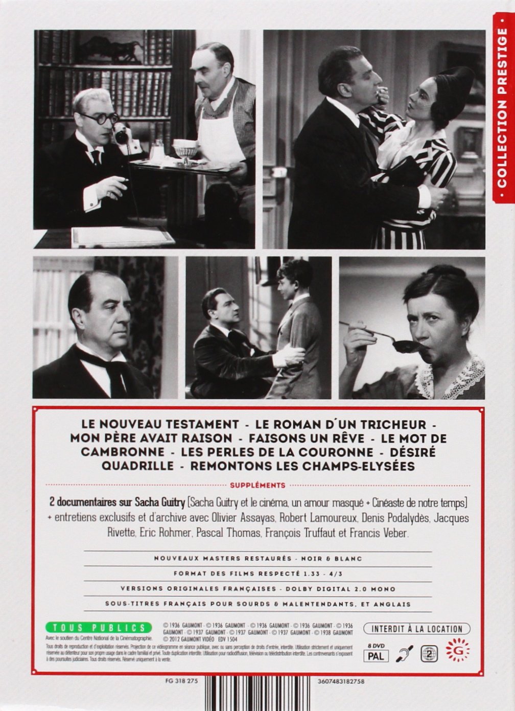 Sacha Guitry Collection 1936-1938 (9 films) - 8-DVD Box Set ( Le Nouveau testament / Le Roman d'un tricheur / Mon père avait raison / Faisons un rêve / L