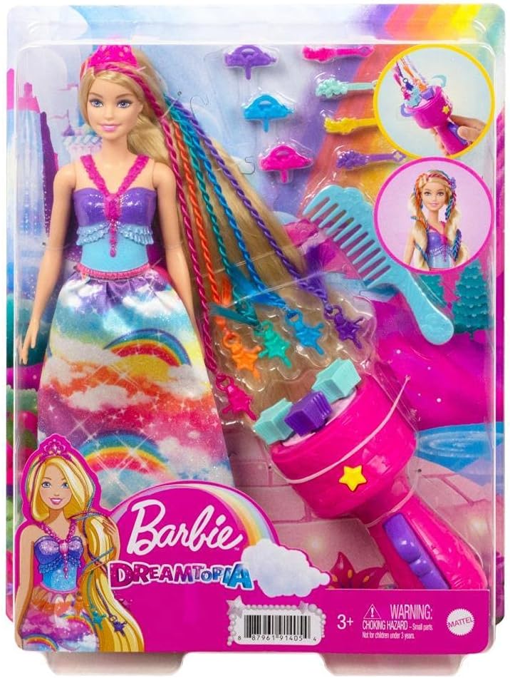 Barbie Dreamtopia Twist ‘n Style Princess Hairstyling Doll (11.5-in Blonde) with Rainbow Hair Extensions & Accessories, Gift for 3 to 7 Year Olds, GTG00