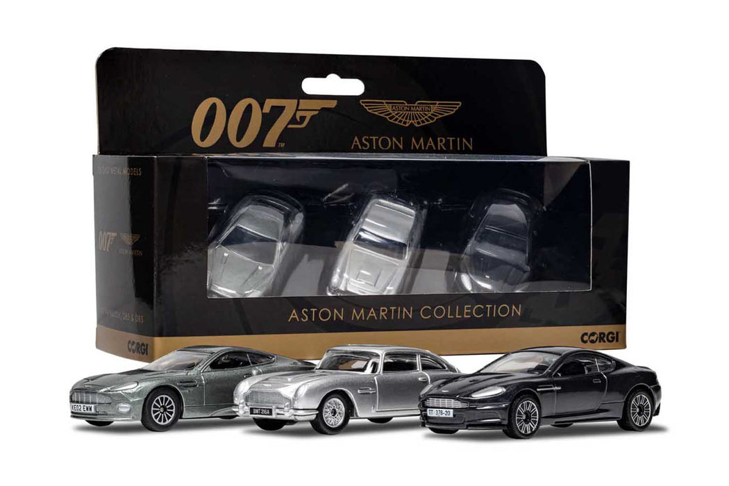 Corgi TY99284 James Bond Aston Martin Collection (V12 Vanquish, DB5, DBS) & TY99283 James Bond Collection (Space Shuttle, Little Nellie, Lotus Esprit