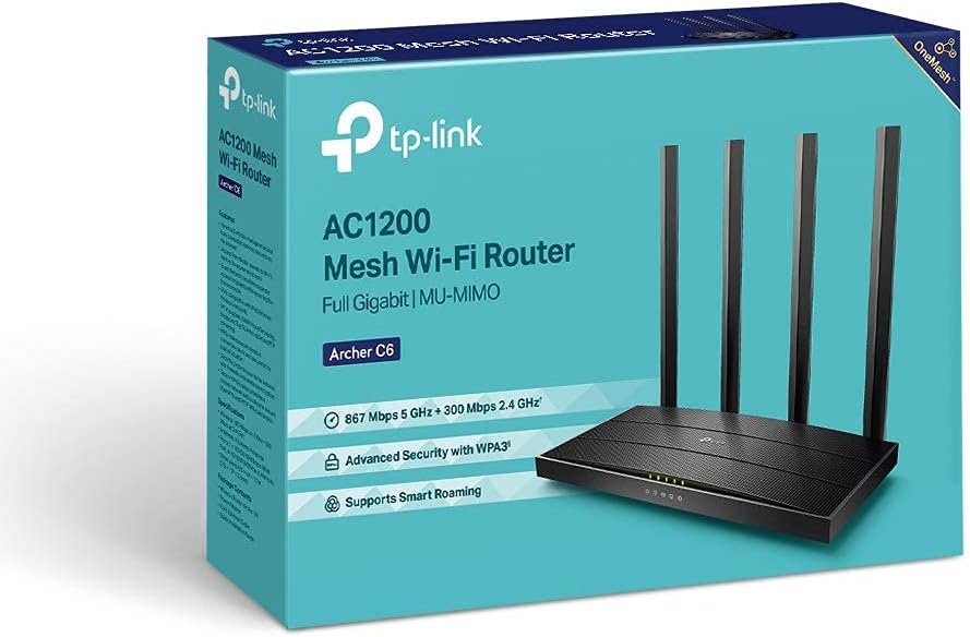 TP-Link AC1200 Wireless Dual Band Full Gigabit Wi-Fi Router, Wi-Fi Speed Up to 867 Mbps/5 GHz + 300 Mbps/2.4 GHz, 4+1 Gigabit Ports, Dual-Core CPU, Parental Control, Easy setup (Archer C6