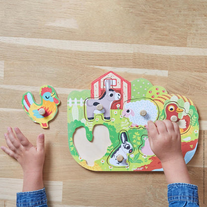 Janod - Wooden Puzzle Happy Farm - 6 Pieces - Toddler Toy - For children from the Age of 18 Months, J07096