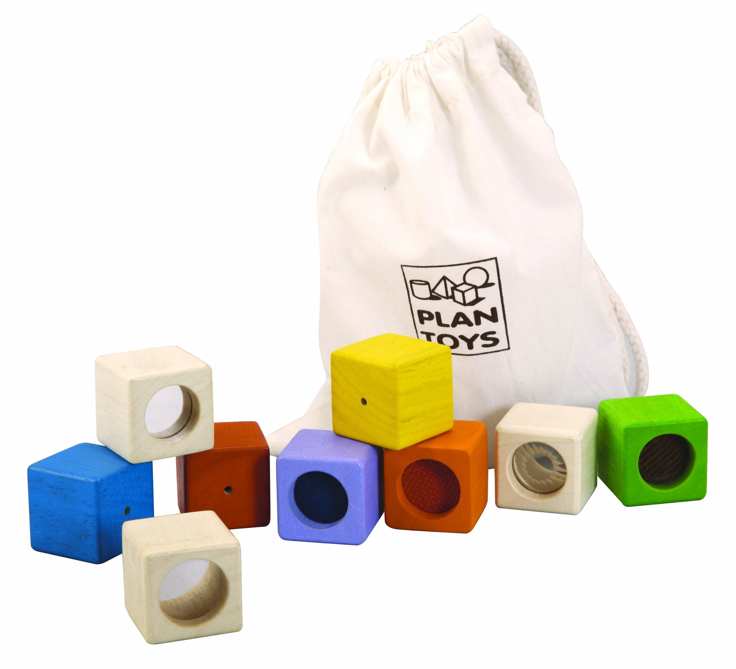 PlanToys Wooden 9 Piece Sensory Activity Blocks Learning & Development Toy (5531) | Sustainably Made from Rubberwood and Non-Toxic Paints and Dyes