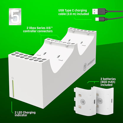 snakebyte Xbox One BATTERY:KIT - weiß - 2 Akkus à 800mAh - kompatibel mit allen Xbox One Controller Varianten & snakebyte Twin Charge X Ladestation - inkl. 2m Y-Ladekabel